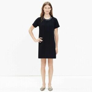 NWT MADEWELL Black Leather Trim Tee Dress Short Sleeve With Pockets Size XS
